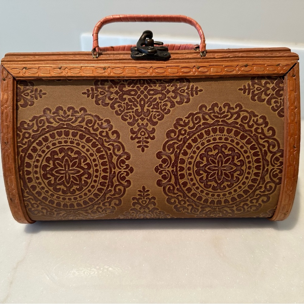 🫶Elegant Vintage Brown Wooden Patterned Handbag